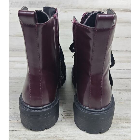 MADDEN GIRL Alicee Women’s Sz 7.5M Combat Platform Vegan Burgundy Leather Boots. - Picture 4 of 9